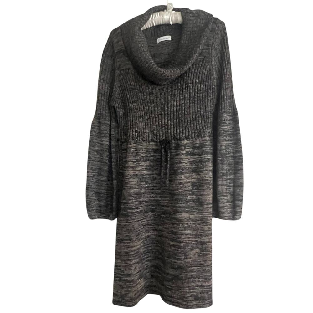 Calvin Klein Women's Size XL Sweater Dress Cowl Neck Tan/Black Knit Long Sleeve